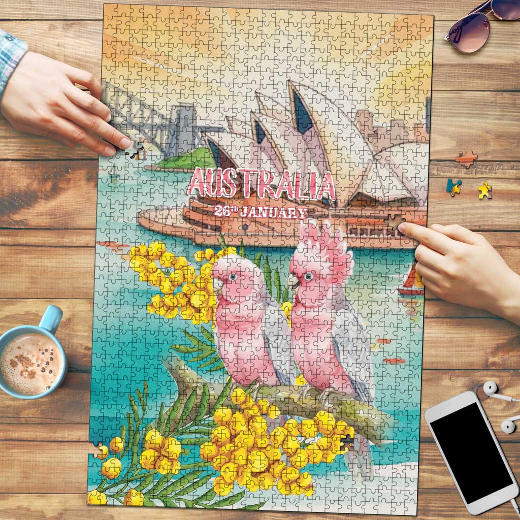 Pink Galah Australia Day Puzzle Aussie Sydney Opera House Watercolor Stylized - Aussie Hoodie