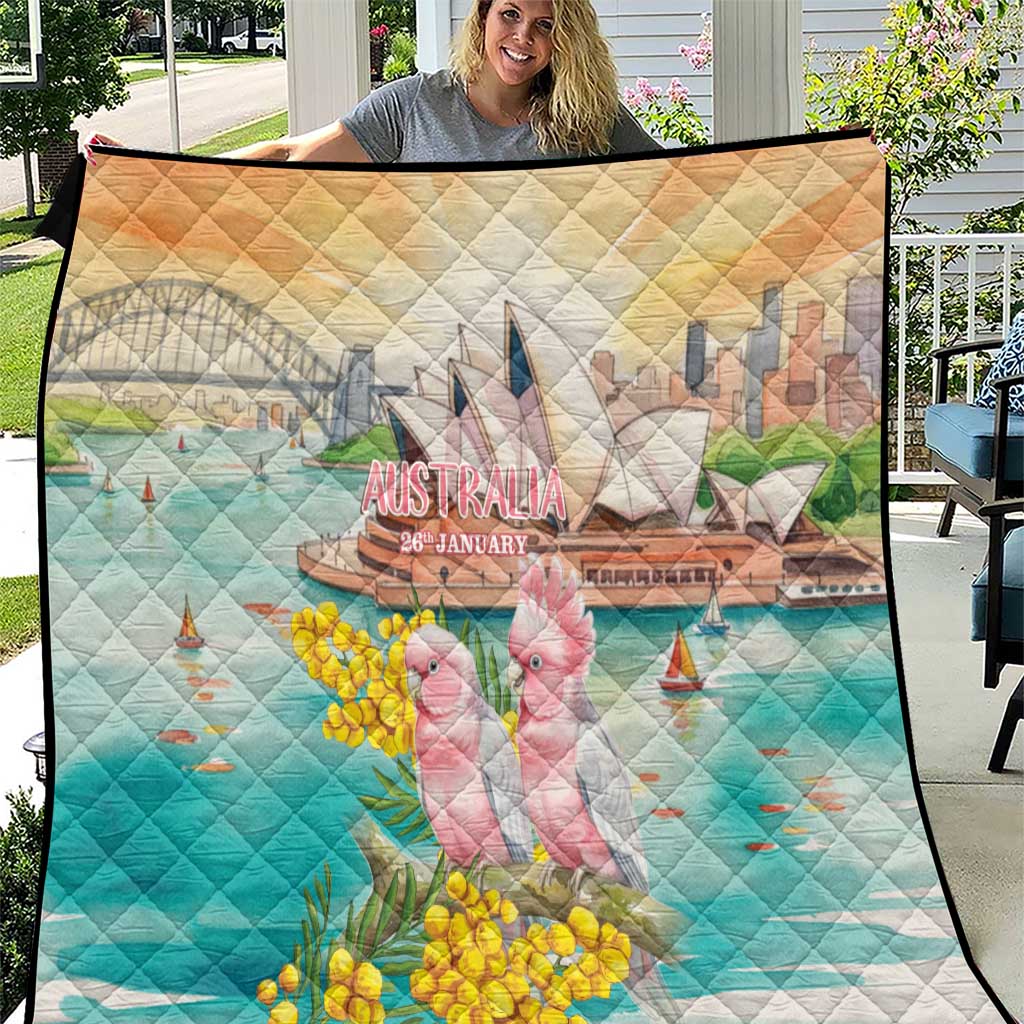 Pink Galah Australia Day Quilt Aussie Sydney Opera House Watercolor Stylized - Aussie Hoodie