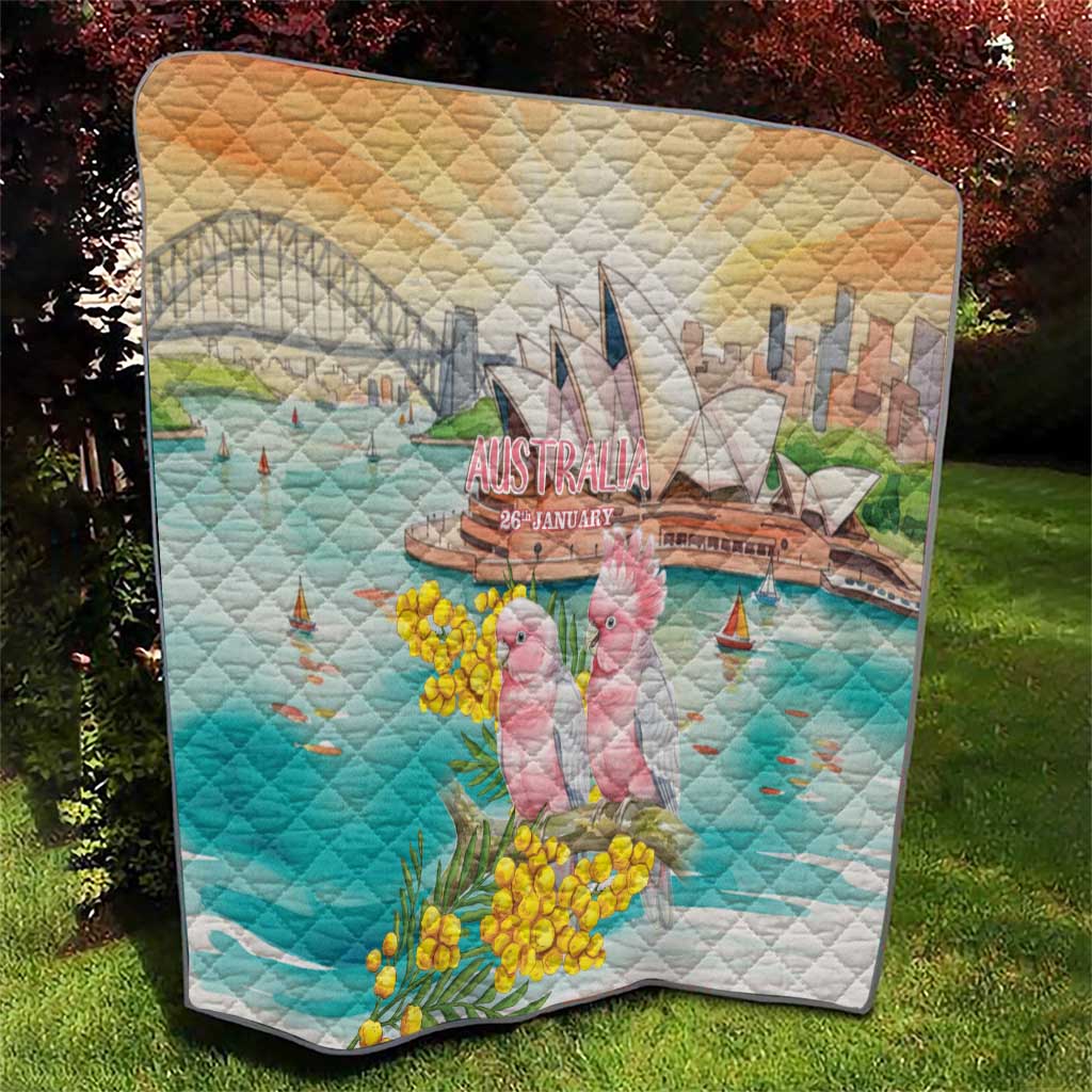 Pink Galah Australia Day Quilt Aussie Sydney Opera House Watercolor Stylized - Aussie Hoodie