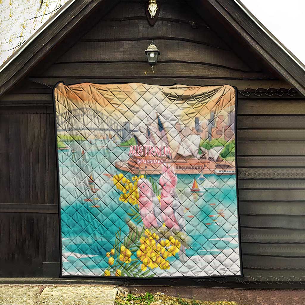 Pink Galah Australia Day Quilt Aussie Sydney Opera House Watercolor Stylized - Aussie Hoodie