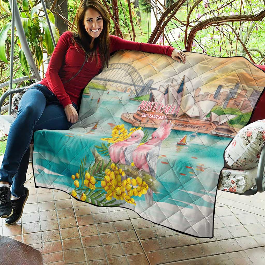 Pink Galah Australia Day Quilt Aussie Sydney Opera House Watercolor Stylized - Aussie Hoodie