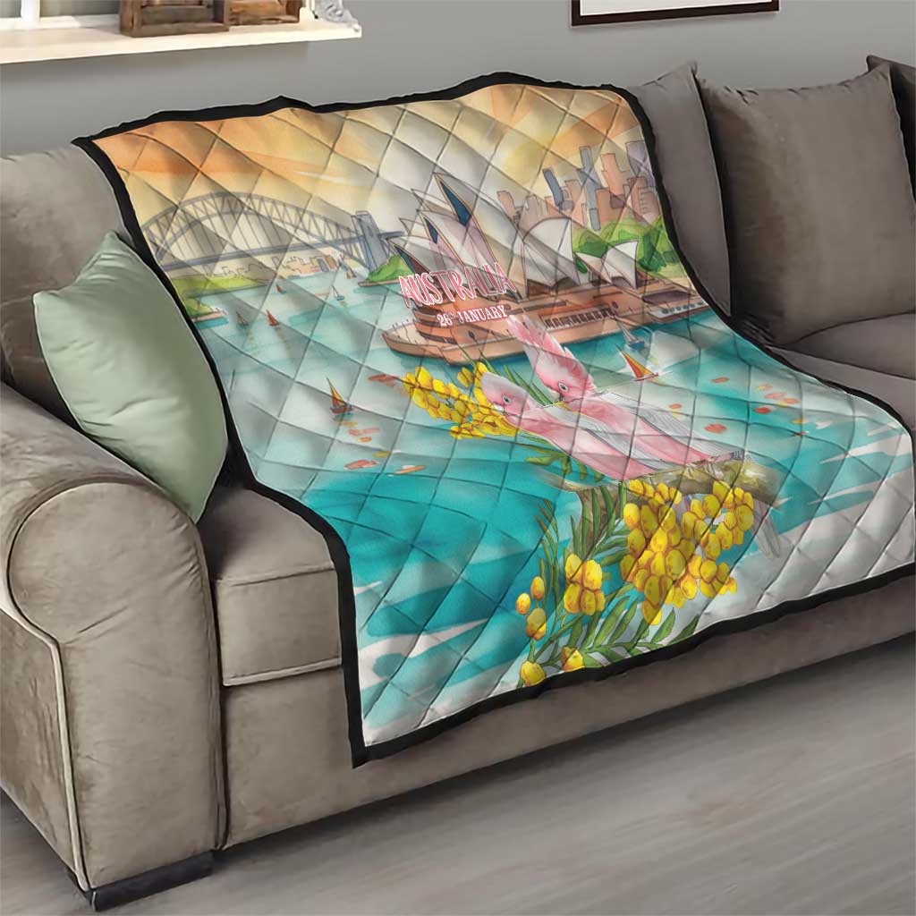 Pink Galah Australia Day Quilt Aussie Sydney Opera House Watercolor Stylized - Aussie Hoodie