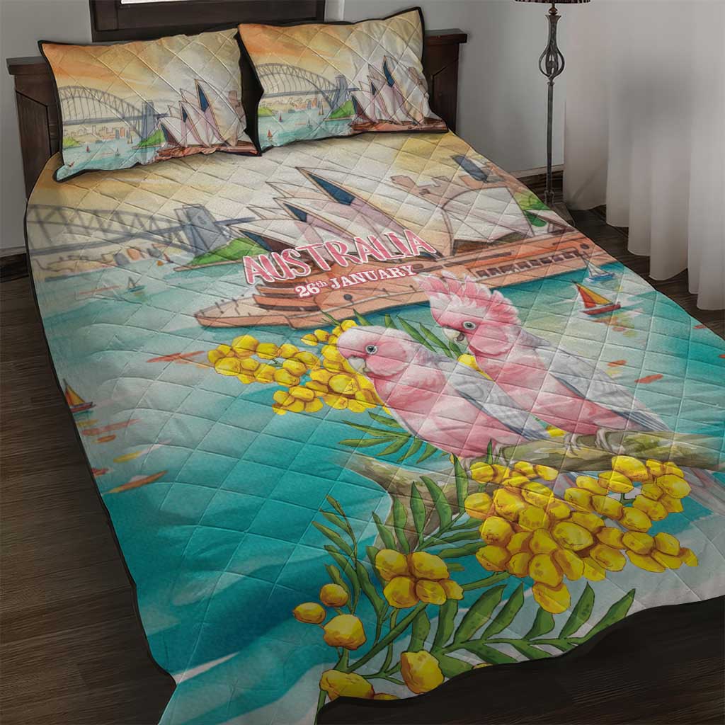Pink Galah Australia Day Quilt Bed Set Aussie Sydney Opera House Watercolor Stylized - Aussie Hoodie