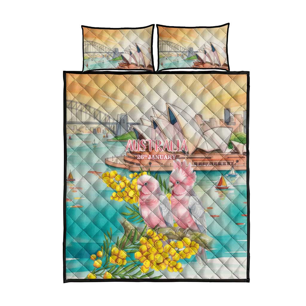Pink Galah Australia Day Quilt Bed Set Aussie Sydney Opera House Watercolor Stylized - Aussie Hoodie