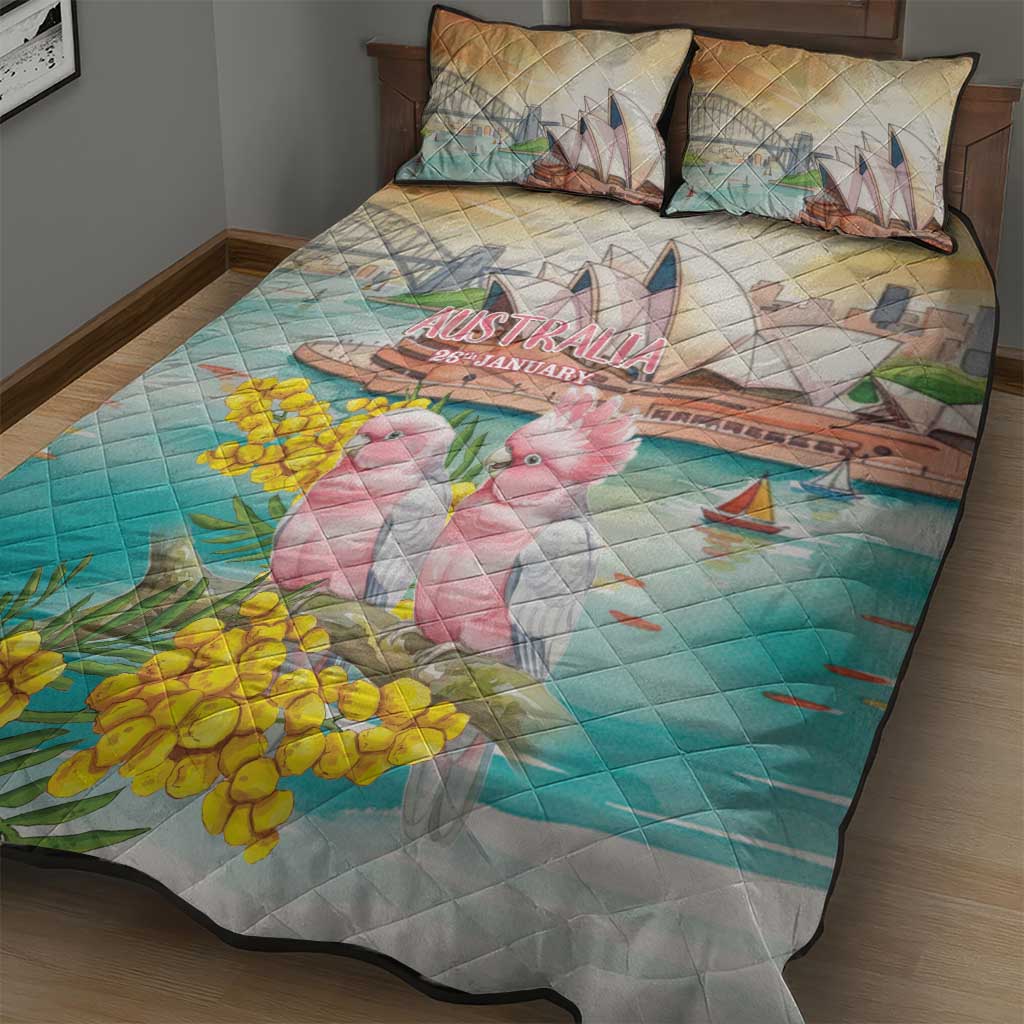 Pink Galah Australia Day Quilt Bed Set Aussie Sydney Opera House Watercolor Stylized - Aussie Hoodie
