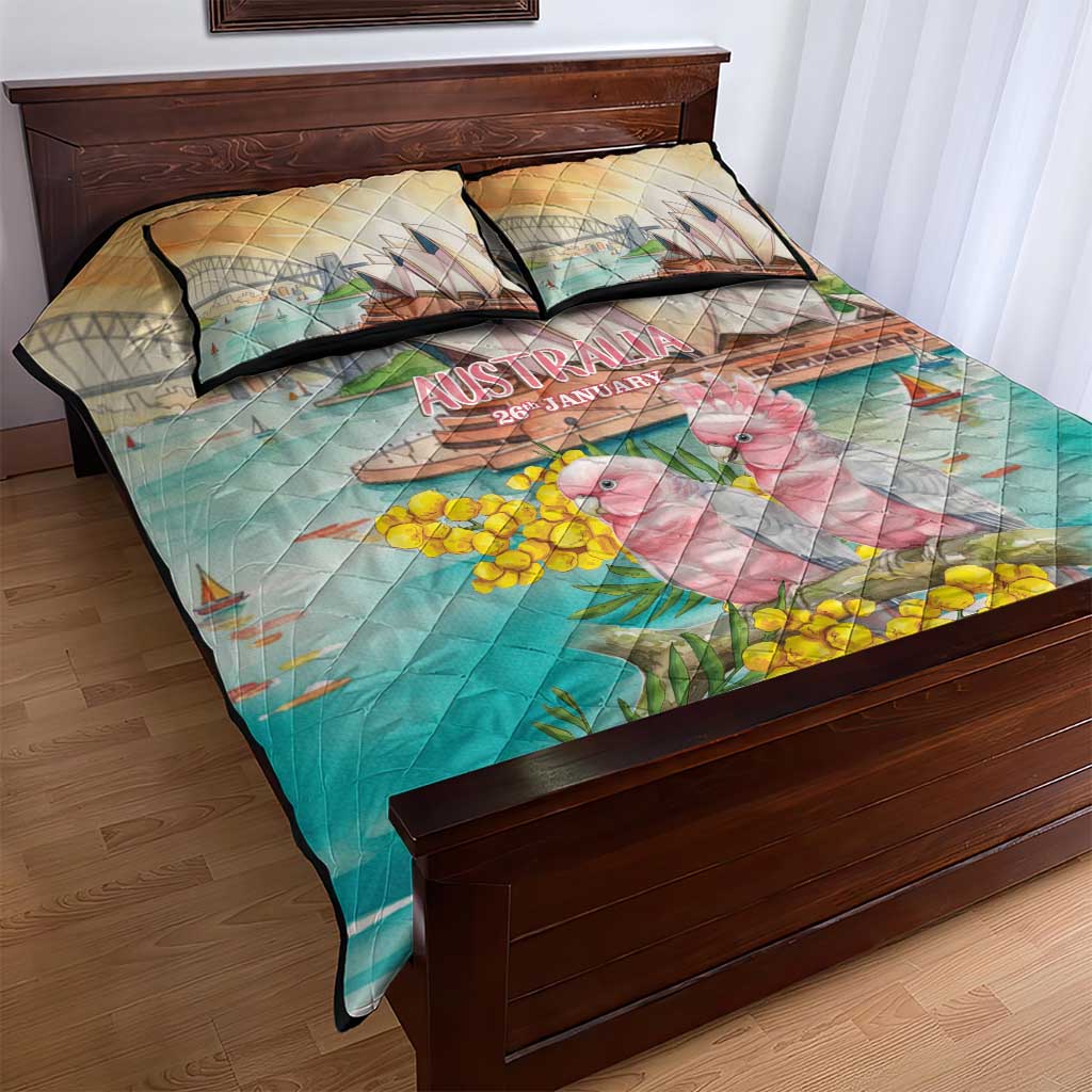 Pink Galah Australia Day Quilt Bed Set Aussie Sydney Opera House Watercolor Stylized - Aussie Hoodie