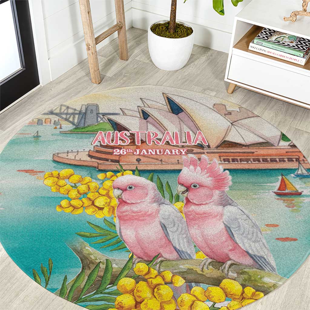 Pink Galah Australia Day Round Carpet Aussie Sydney Opera House Watercolor Stylized - Aussie Hoodie