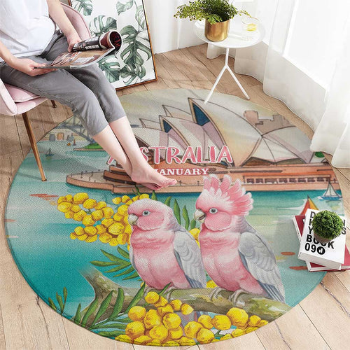 Pink Galah Australia Day Round Carpet Aussie Sydney Opera House Watercolor Stylized - Aussie Hoodie