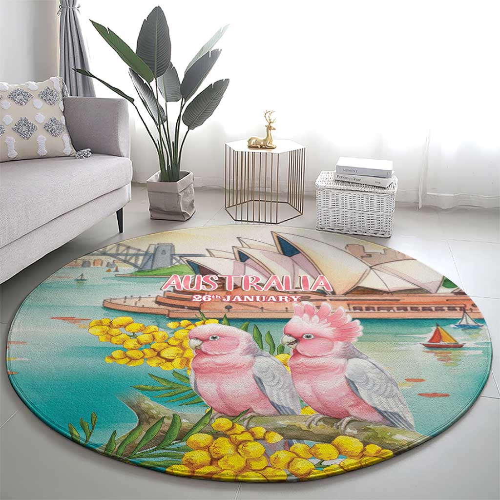 Pink Galah Australia Day Round Carpet Aussie Sydney Opera House Watercolor Stylized - Aussie Hoodie