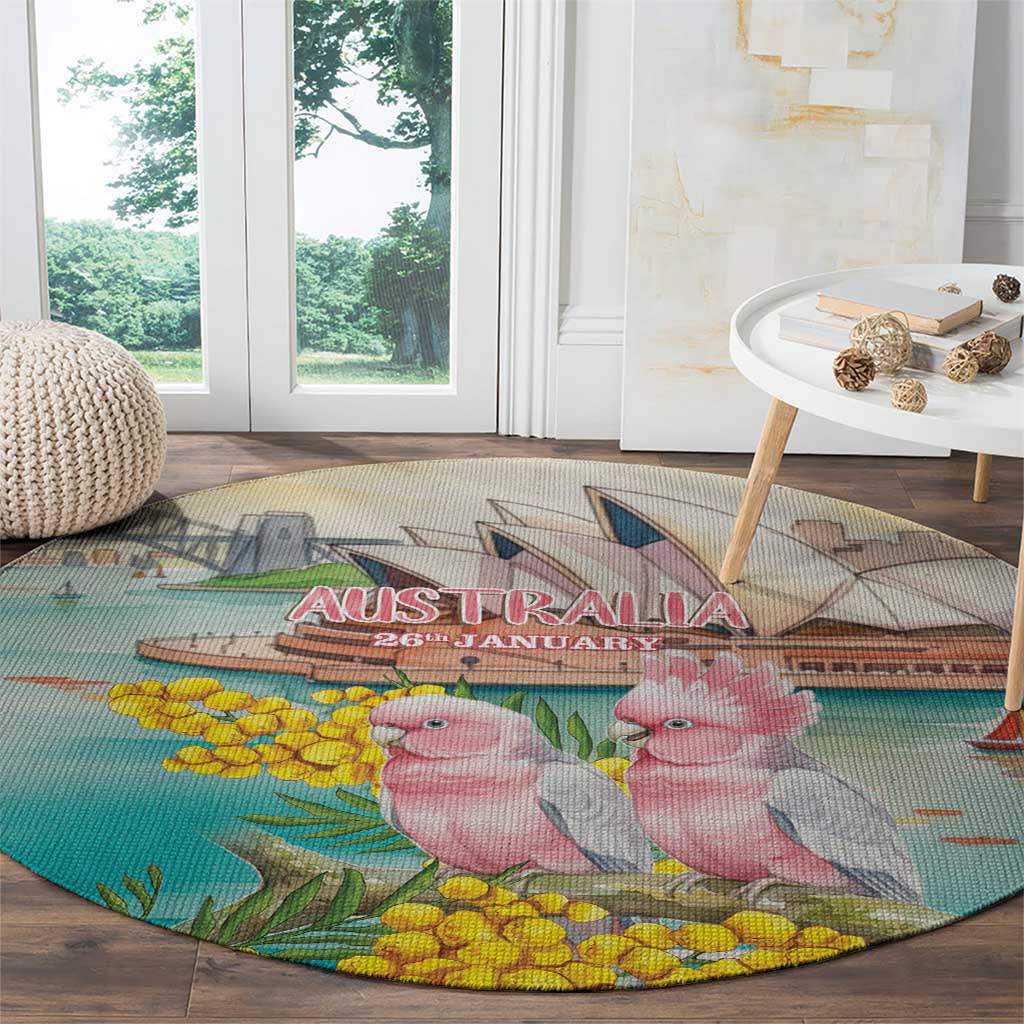 Pink Galah Australia Day Round Carpet Aussie Sydney Opera House Watercolor Stylized - Aussie Hoodie