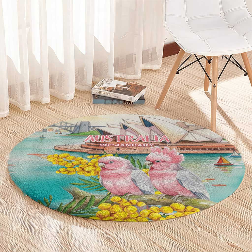 Pink Galah Australia Day Round Carpet Aussie Sydney Opera House Watercolor Stylized - Aussie Hoodie