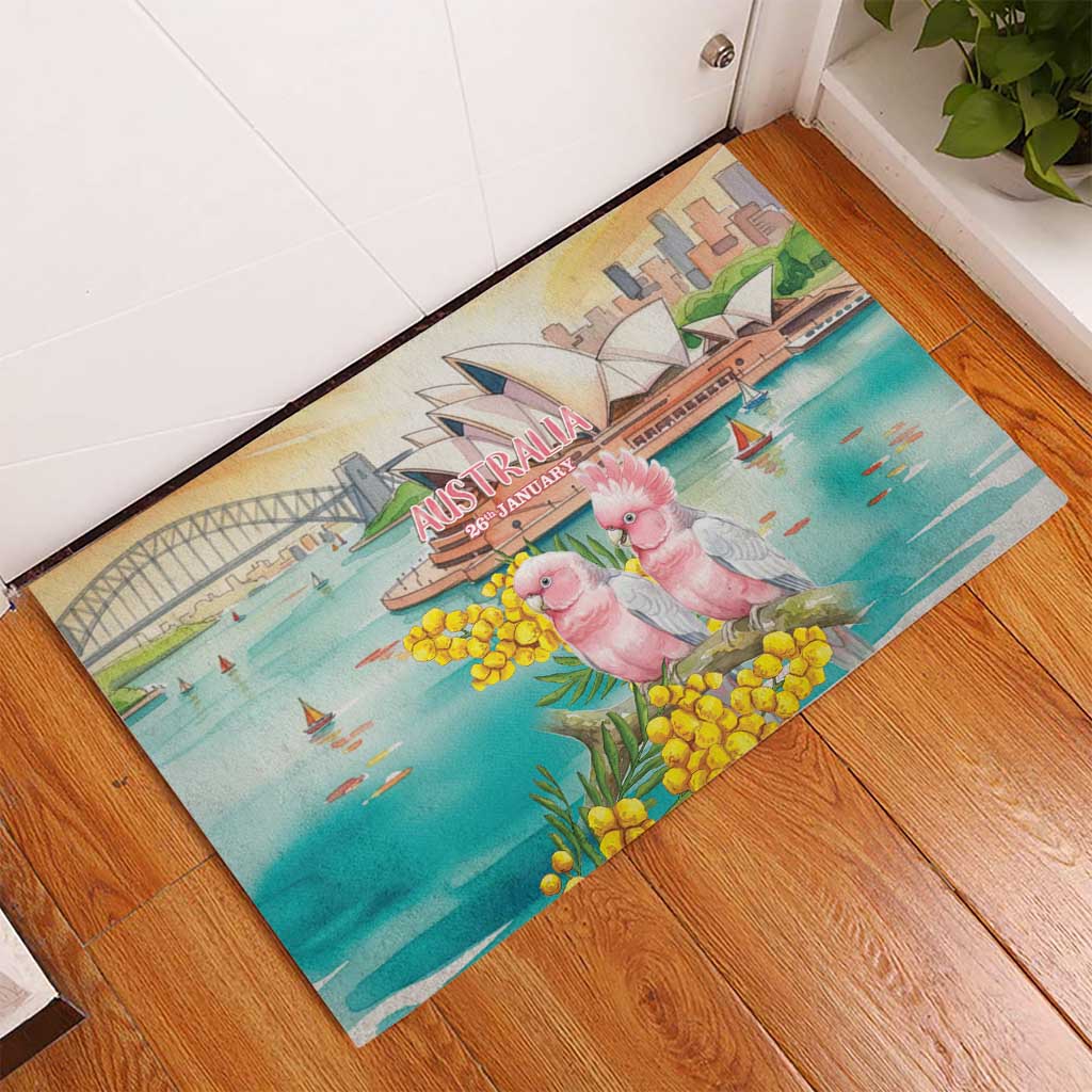 Pink Galah Australia Day Rubber Doormat Aussie Sydney Opera House Watercolor Stylized - Aussie Hoodie