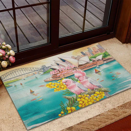 Pink Galah Australia Day Rubber Doormat Aussie Sydney Opera House Watercolor Stylized - Aussie Hoodie
