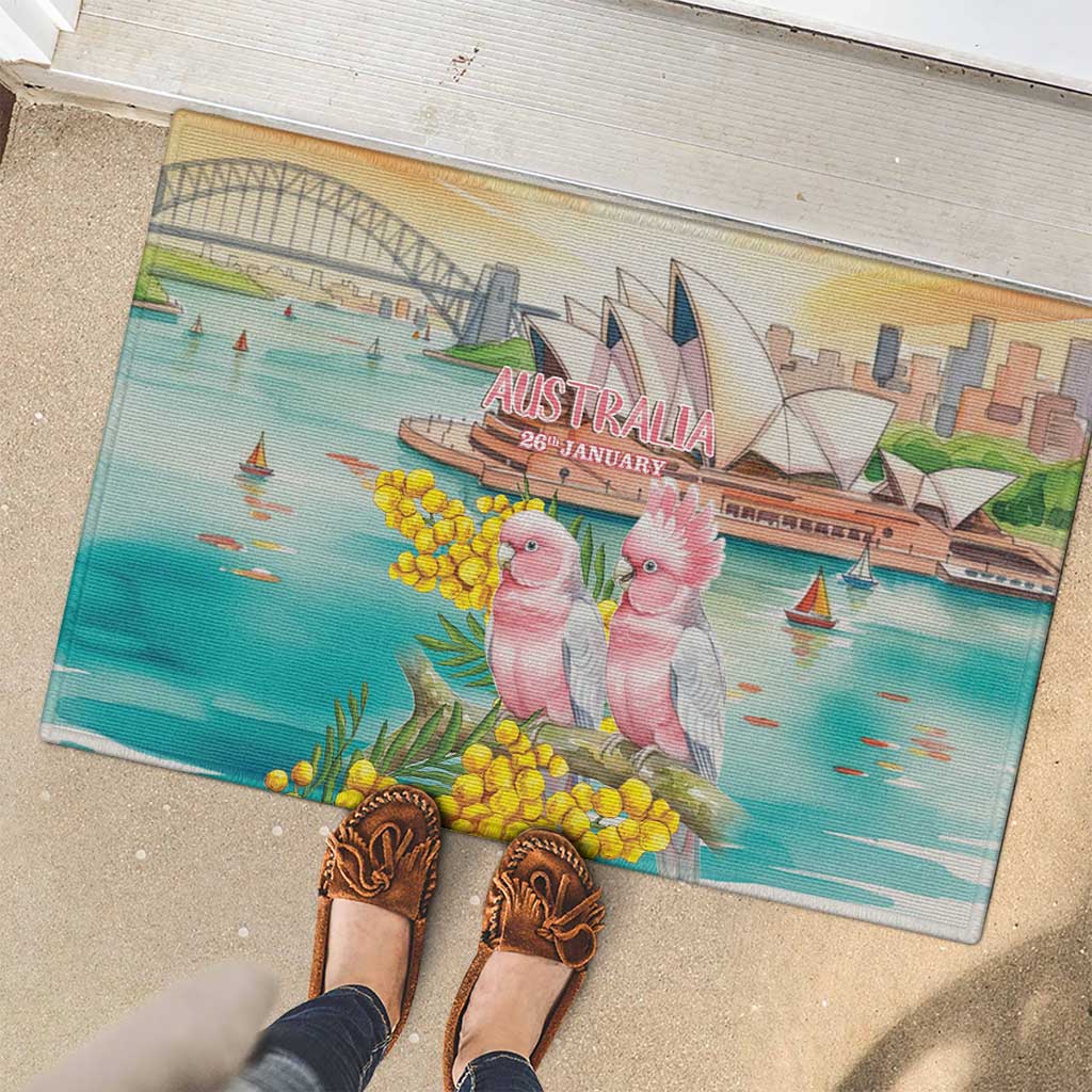 Pink Galah Australia Day Rubber Doormat Aussie Sydney Opera House Watercolor Stylized - Aussie Hoodie