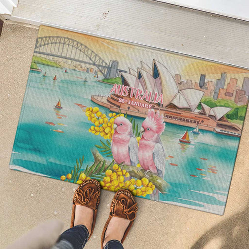 Pink Galah Australia Day Rubber Doormat Aussie Sydney Opera House Watercolor Stylized - Aussie Hoodie