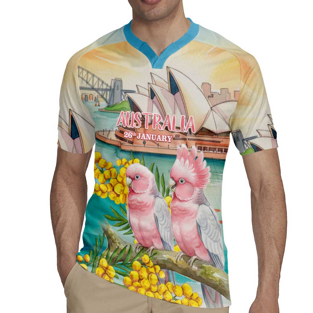 Personalised Pink Galah Australia Day Rugby Jersey Aussie Sydney Opera House Watercolor Stylized - Aussie Hoodie