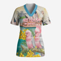 Personalised Pink Galah Australia Day Scrub Top Aussie Sydney Opera House Watercolor Stylized - Aussie Hoodie