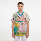 Personalised Pink Galah Australia Day Scrub Top Aussie Sydney Opera House Watercolor Stylized - Aussie Hoodie