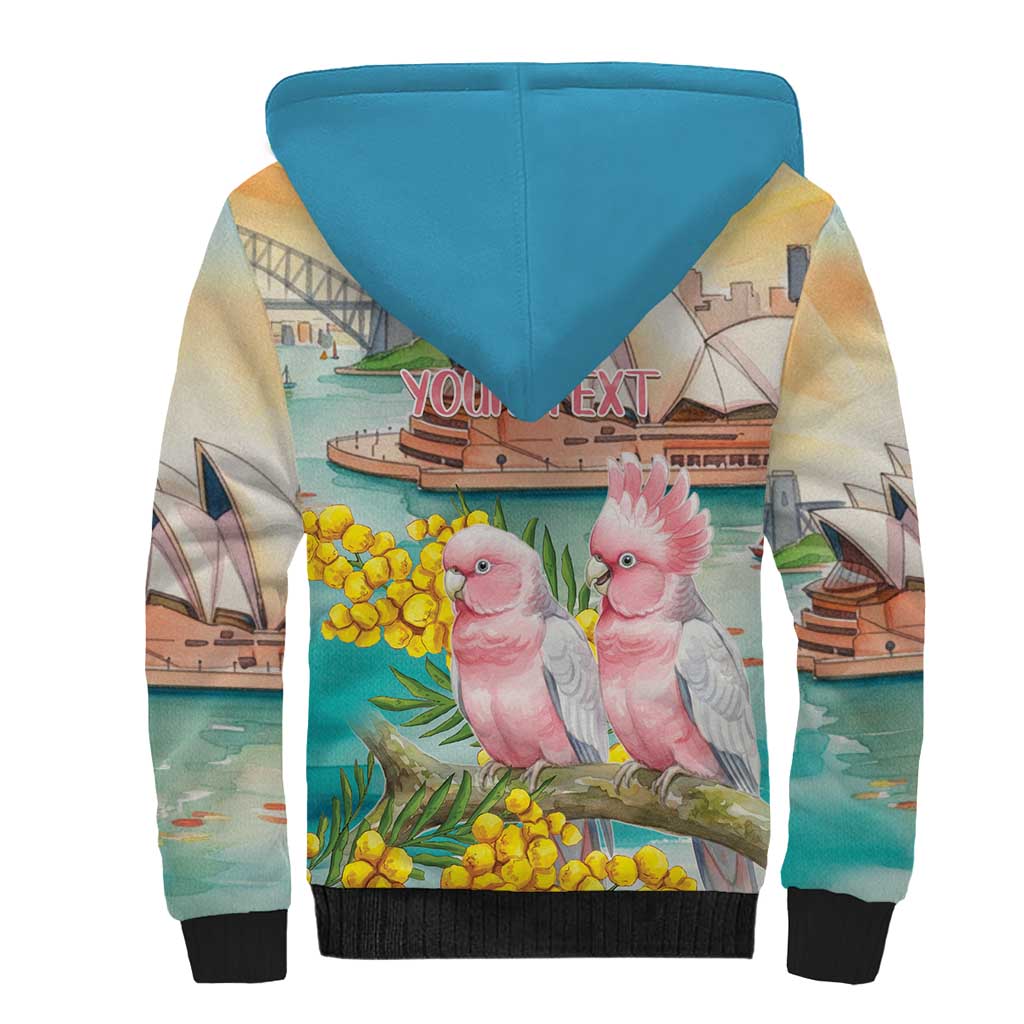 Personalised Pink Galah Australia Day Sherpa Hoodie Aussie Sydney Opera House Watercolor Stylized - Aussie Hoodie