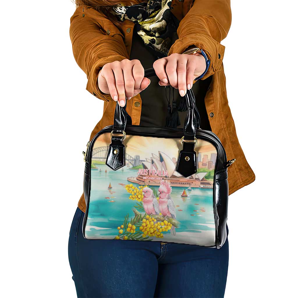 Pink Galah Australia Day Shoulder Handbag Aussie Sydney Opera House Watercolor Stylized - Aussie Hoodie