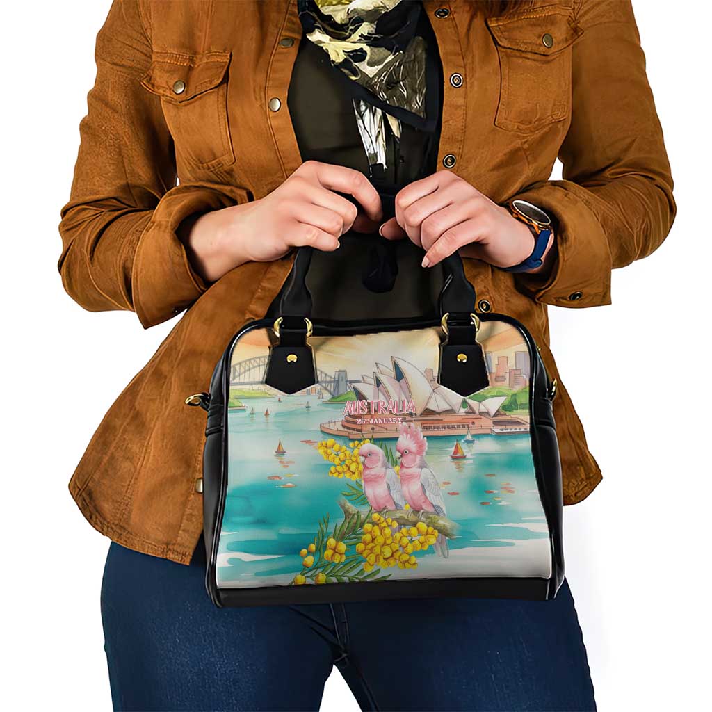 Pink Galah Australia Day Shoulder Handbag Aussie Sydney Opera House Watercolor Stylized - Aussie Hoodie