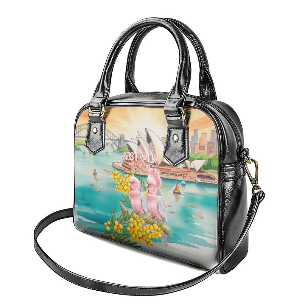 Pink Galah Australia Day Shoulder Handbag Aussie Sydney Opera House Watercolor Stylized - Aussie Hoodie