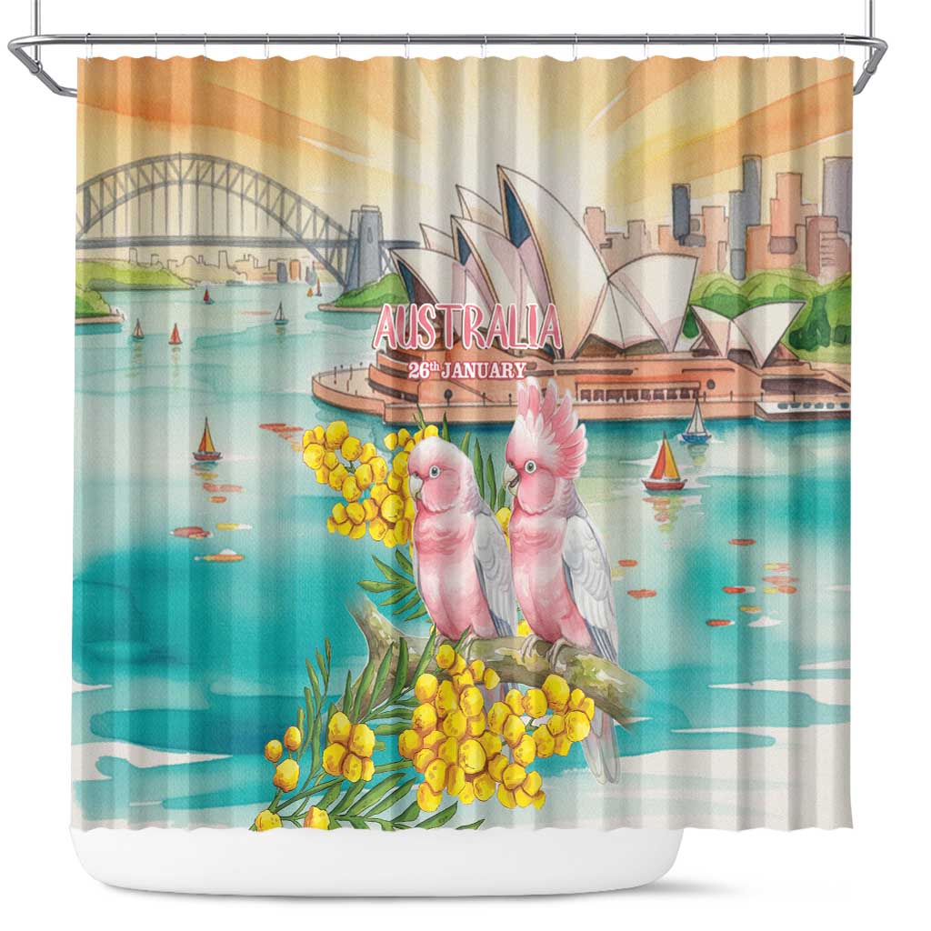 Pink Galah Australia Day Shower Curtain Aussie Sydney Opera House Watercolor Stylized - Aussie Hoodie