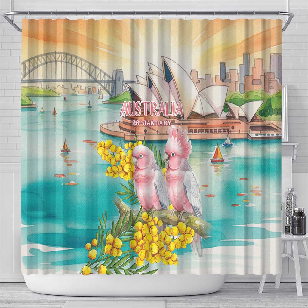 Pink Galah Australia Day Shower Curtain Aussie Sydney Opera House Watercolor Stylized - Aussie Hoodie