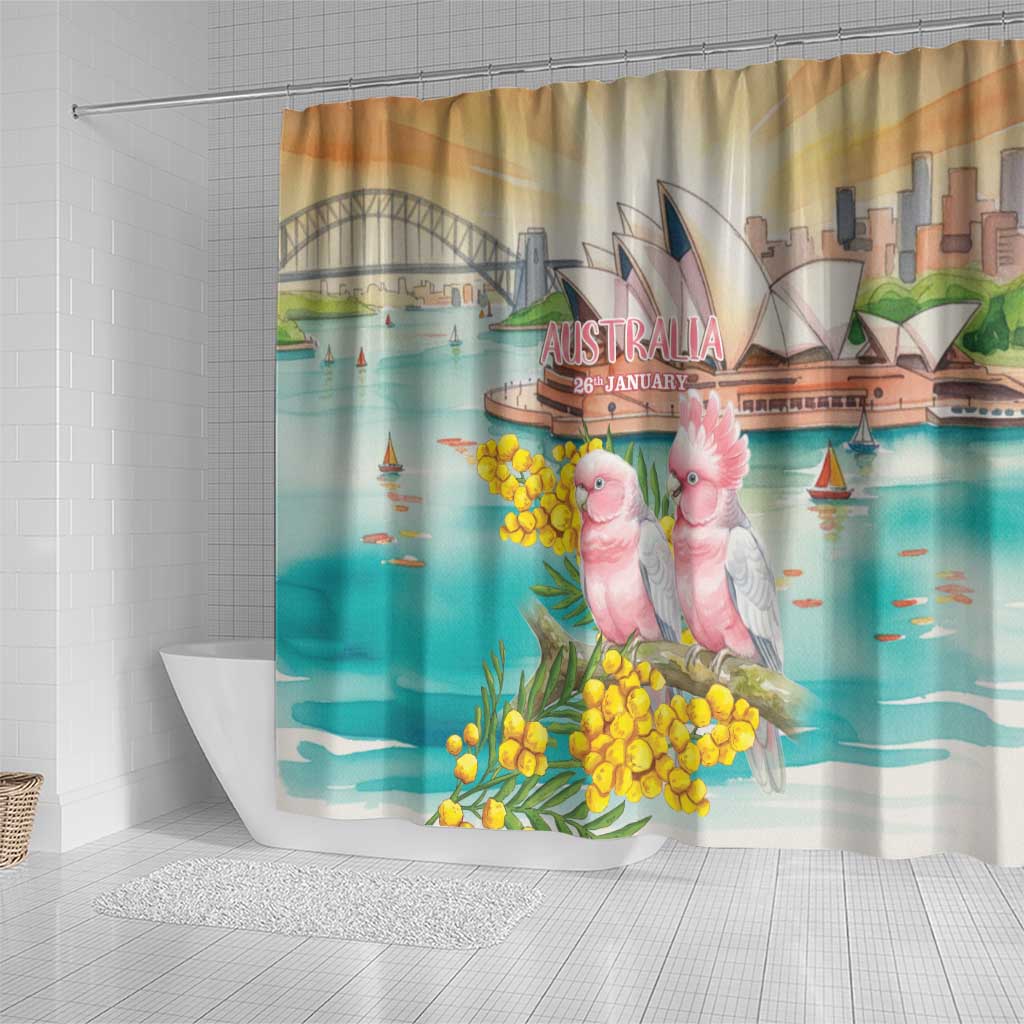 Pink Galah Australia Day Shower Curtain Aussie Sydney Opera House Watercolor Stylized - Aussie Hoodie