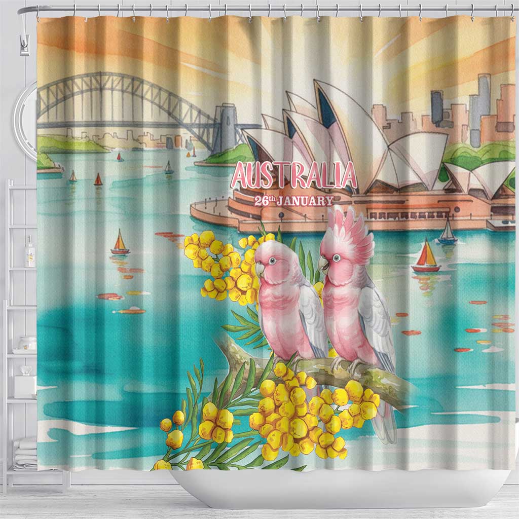 Pink Galah Australia Day Shower Curtain Aussie Sydney Opera House Watercolor Stylized - Aussie Hoodie