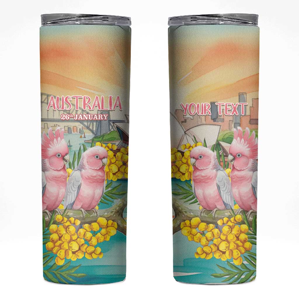 Personalised Pink Galah Australia Day Skinny Tumbler Aussie Sydney Opera House Watercolor Stylized - Aussie Hoodie
