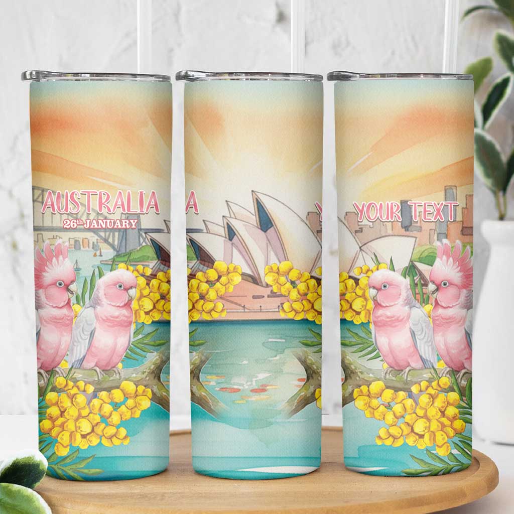 Personalised Pink Galah Australia Day Skinny Tumbler Aussie Sydney Opera House Watercolor Stylized - Aussie Hoodie