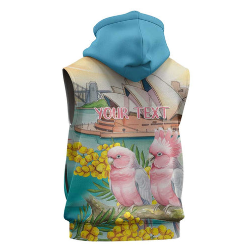 Personalised Pink Galah Australia Day Sleeveless Hoodie Aussie Sydney Opera House Watercolor Stylized - Aussie Hoodie
