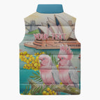 Personalised Pink Galah Australia Day Sleeveless Puffer Jacket Aussie Sydney Opera House Watercolor Stylized - Aussie Hoodie
