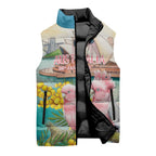 Personalised Pink Galah Australia Day Sleeveless Puffer Jacket Aussie Sydney Opera House Watercolor Stylized - Aussie Hoodie