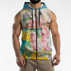 Personalised Pink Galah Australia Day Sleeveless Zip Hoodie Aussie Sydney Opera House Watercolor Stylized LT14