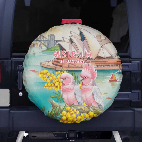 Pink Galah Australia Day Spare Tire Cover Aussie Sydney Opera House Watercolor Stylized - Aussie Hoodie