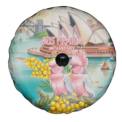 Pink Galah Australia Day Spare Tire Cover Aussie Sydney Opera House Watercolor Stylized - Aussie Hoodie
