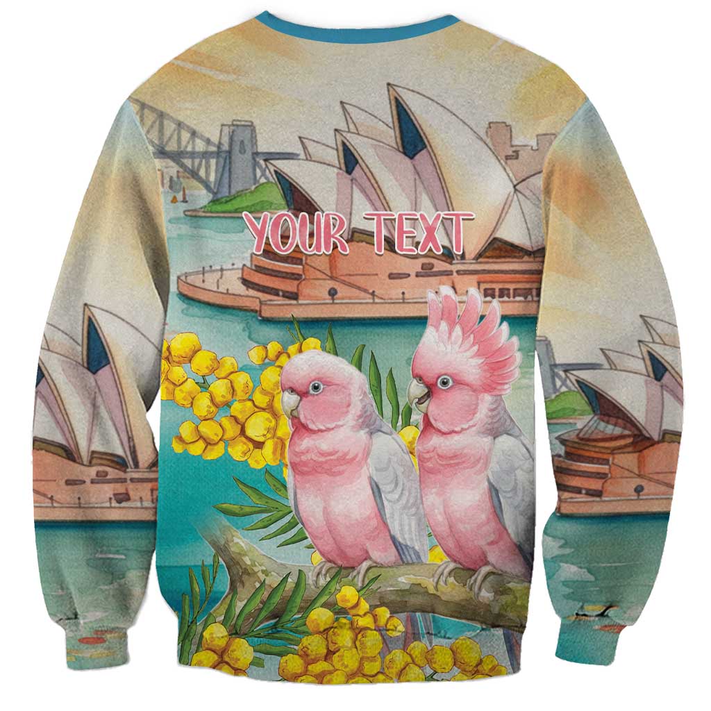 Personalised Pink Galah Australia Day Sweatshirt Aussie Sydney Opera House Watercolor Stylized - Aussie Hoodie