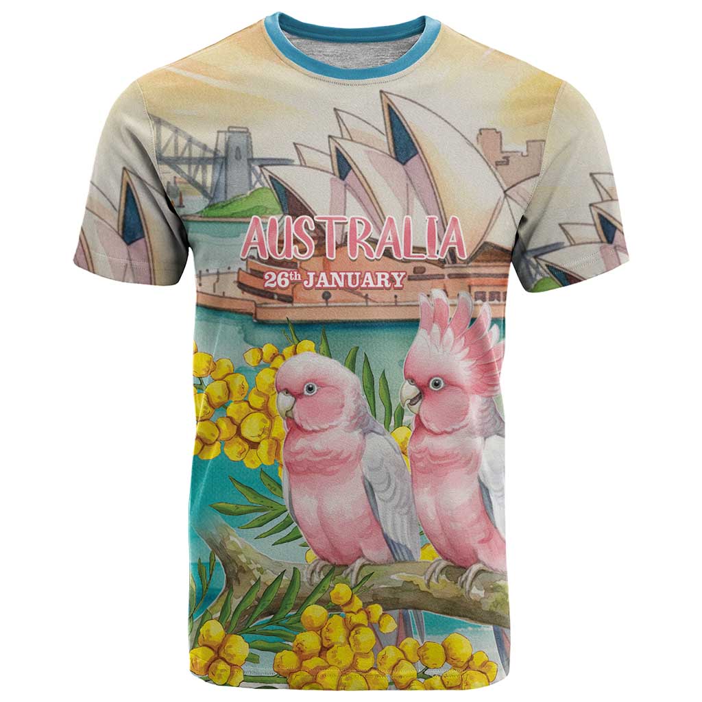 Personalised Pink Galah Australia Day T Shirt Aussie Sydney Opera House Watercolor Stylized - Aussie Hoodie