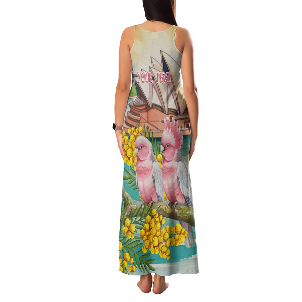 Personalised Pink Galah Australia Day Tank Maxi Dress Aussie Sydney Opera House Watercolor Stylized - Aussie Hoodie
