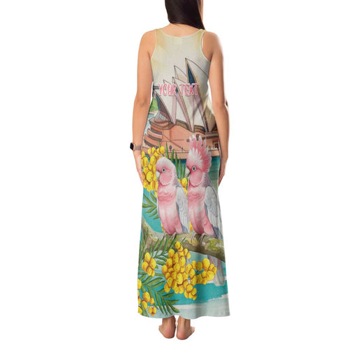 Personalised Pink Galah Australia Day Tank Maxi Dress Aussie Sydney Opera House Watercolor Stylized - Aussie Hoodie