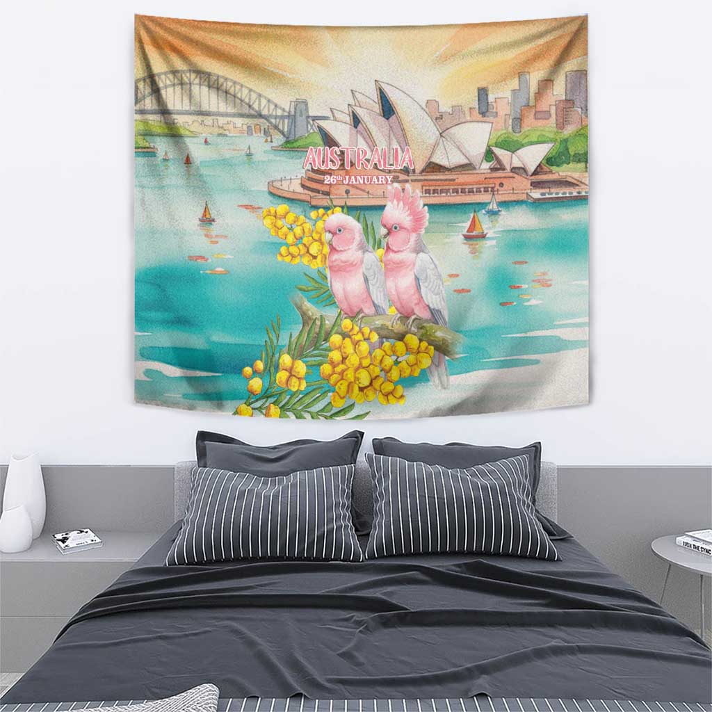 Pink Galah Australia Day Tapestry Aussie Sydney Opera House Watercolor Stylized - Aussie Hoodie
