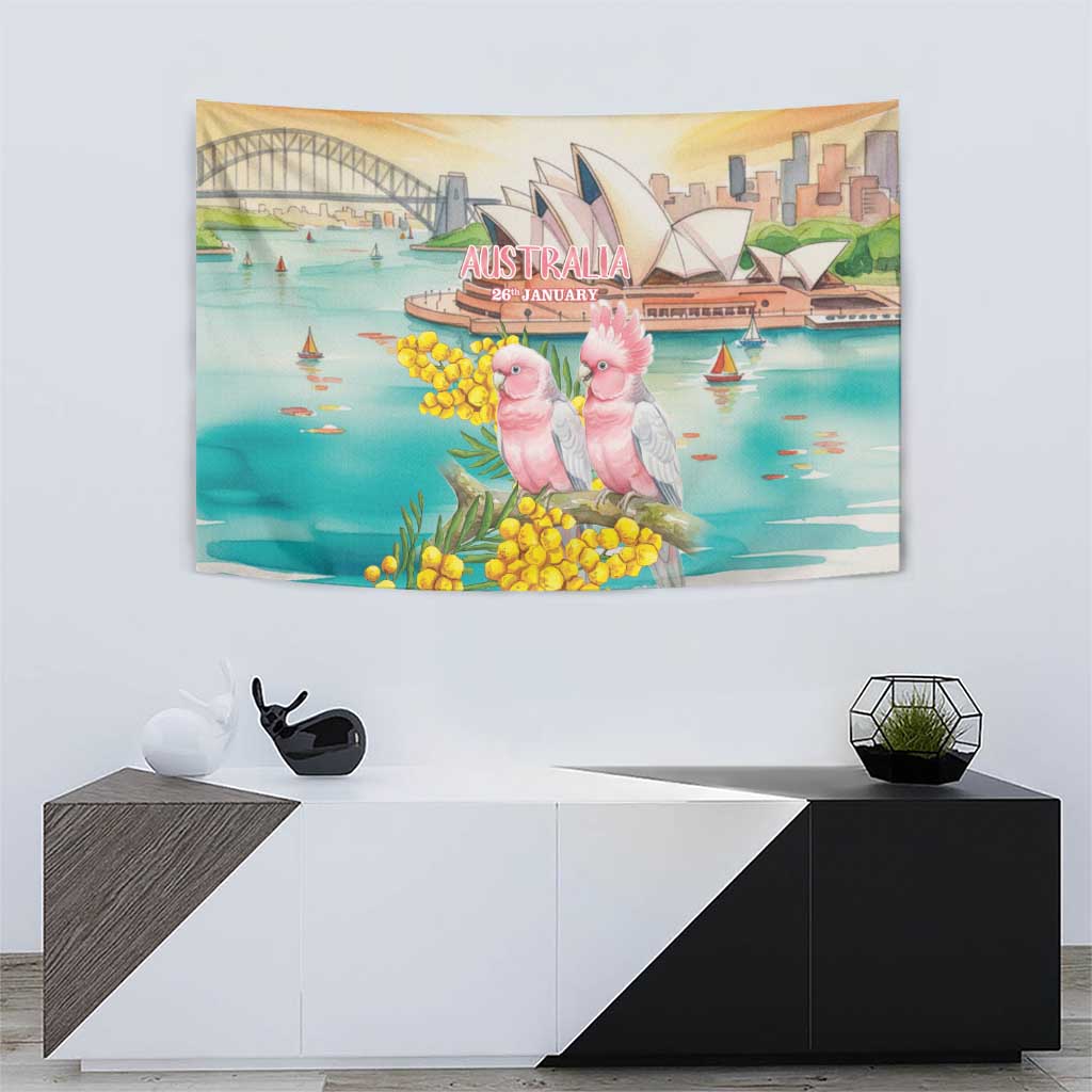 Pink Galah Australia Day Tapestry Aussie Sydney Opera House Watercolor Stylized - Aussie Hoodie