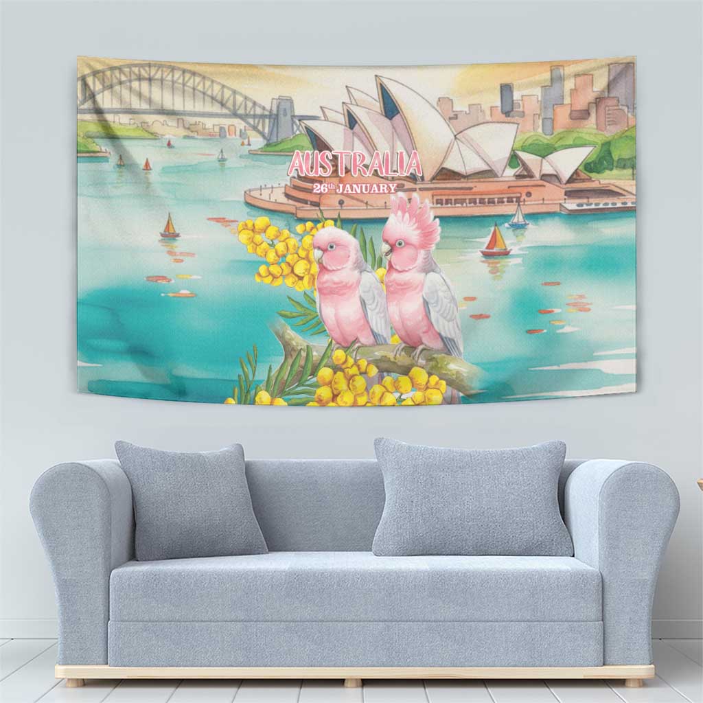Pink Galah Australia Day Tapestry Aussie Sydney Opera House Watercolor Stylized - Aussie Hoodie