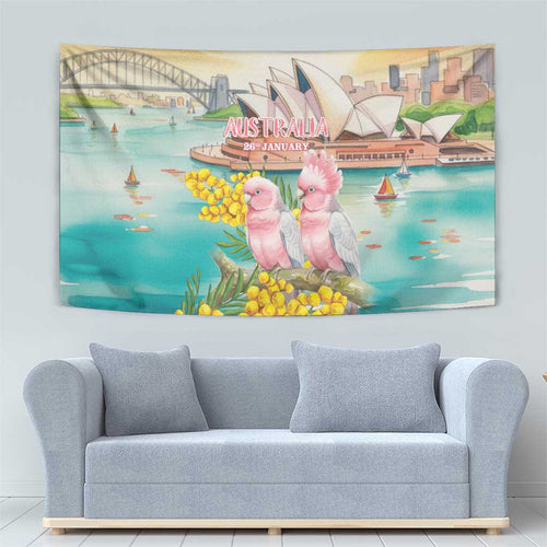 Pink Galah Australia Day Tapestry Aussie Sydney Opera House Watercolor Stylized - Aussie Hoodie