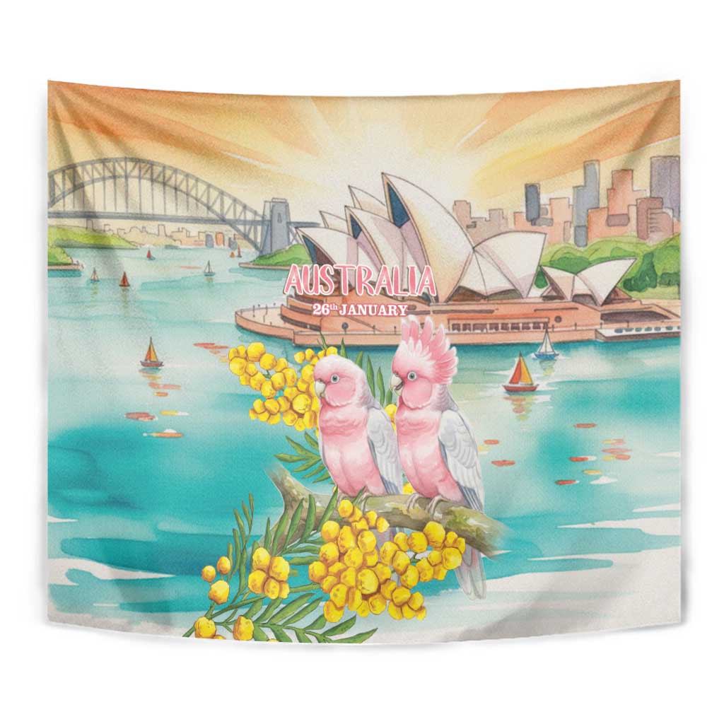 Pink Galah Australia Day Tapestry Aussie Sydney Opera House Watercolor Stylized - Aussie Hoodie