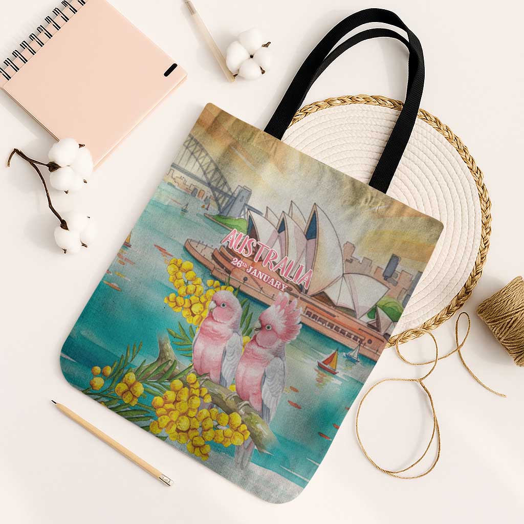 Pink Galah Australia Day Tote Bag Aussie Sydney Opera House Watercolor Stylized - Aussie Hoodie