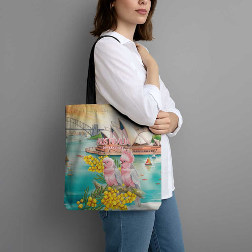 Pink Galah Australia Day Tote Bag Aussie Sydney Opera House Watercolor Stylized - Aussie Hoodie