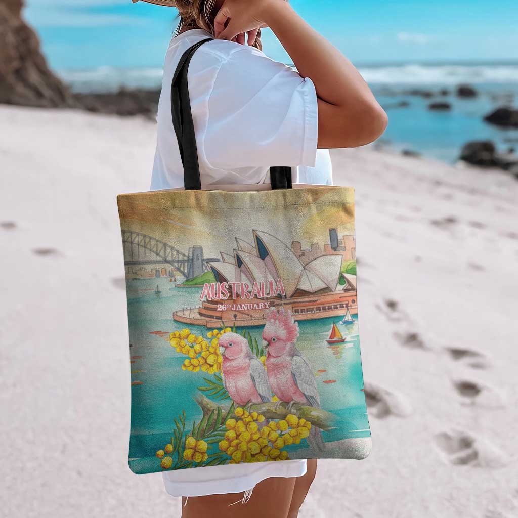 Pink Galah Australia Day Tote Bag Aussie Sydney Opera House Watercolor Stylized - Aussie Hoodie